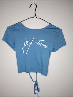 Eclipse Blue "je t'aime" Tie-Back Crop Top